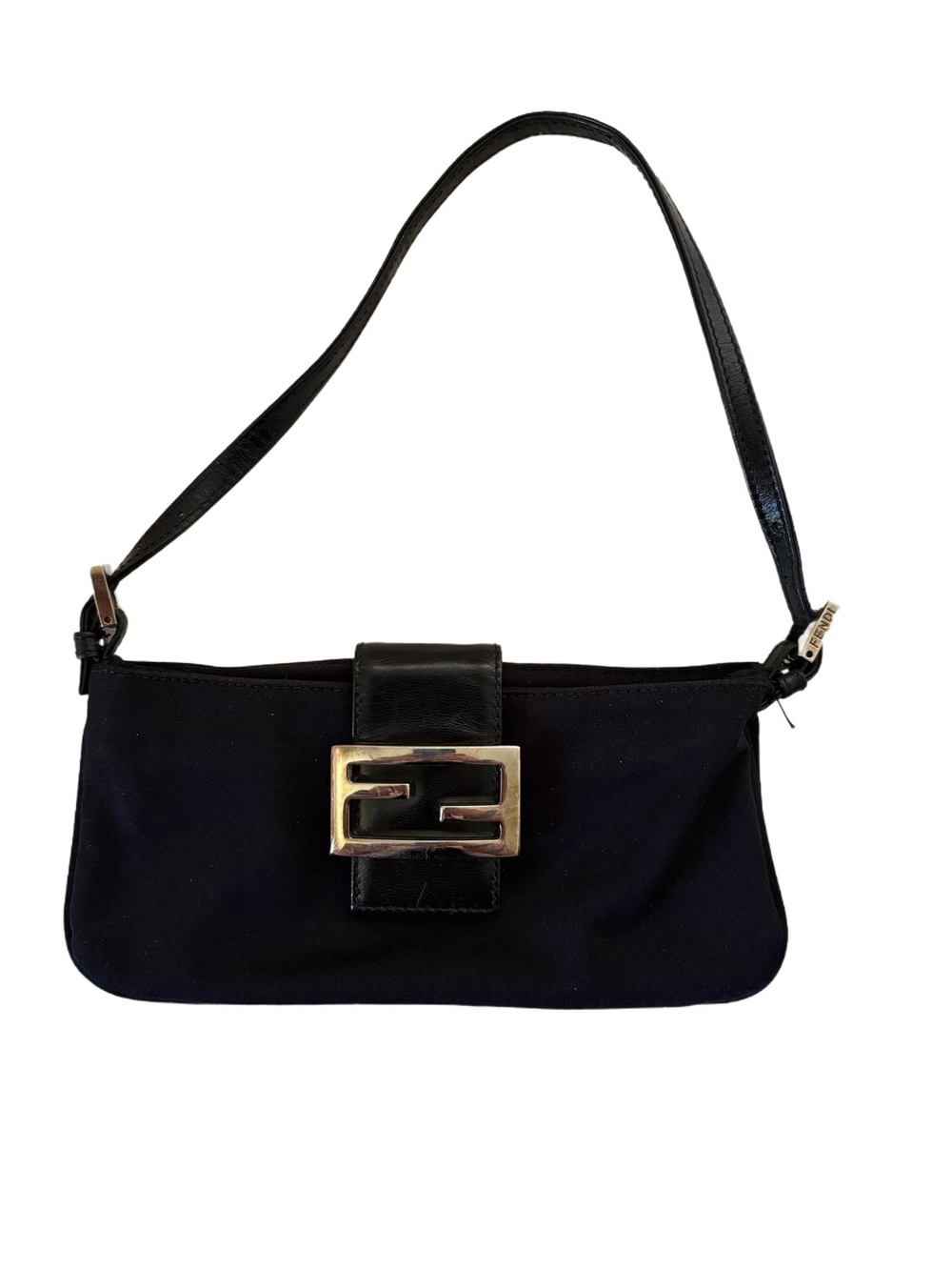 FENDI Black Baguette Shoulder Bag Neoprene